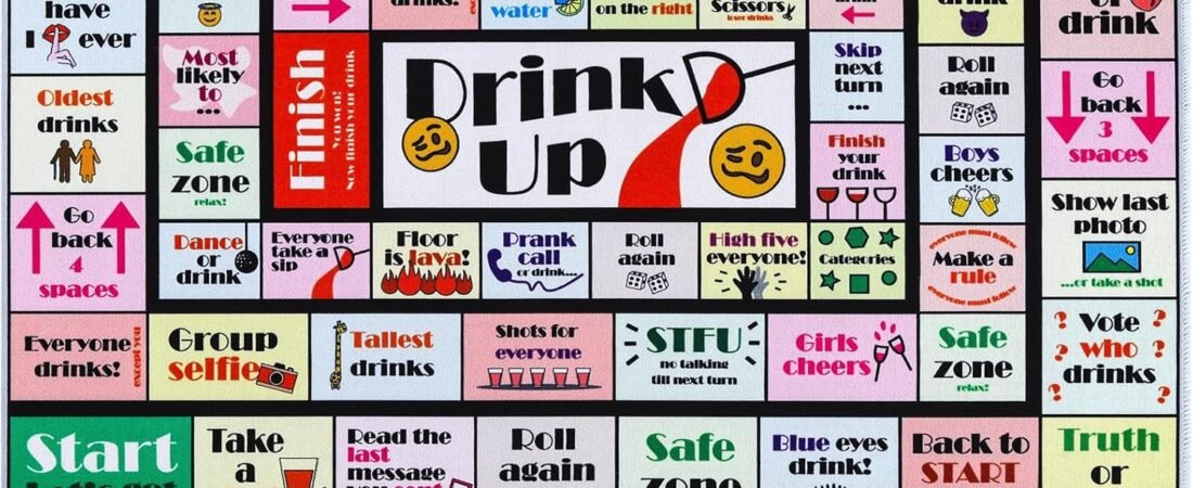 Drinking Board Games for Adults, Rubber Mat Drinking Board Game, Funny Party Interactive Drinking Games for Game Night, Birthday, Family Play or Any Occasion, Age 21+, 2-8 Players